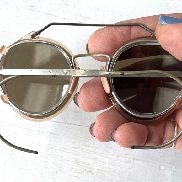 Antique Larry Davis Metal Round Eyeglasses w Sunglasses Clip On Near Sighted Rx - Picture 12 of 16